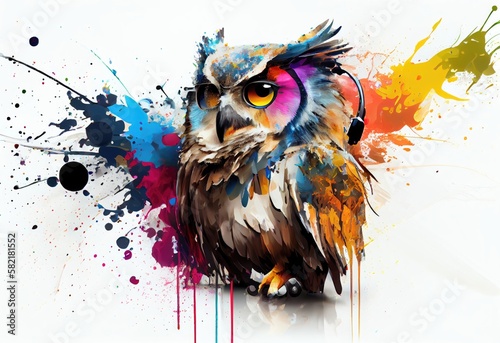 Owl Multi Color Splash Looking Stylish Generative AI