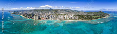 Honolulu city with blue sky and clouds