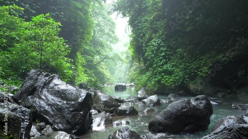 Amazing and beautiful tropical Hidden waterfall, which is part of the Sekumpul waterfall complex. Bali Island, Indonesia