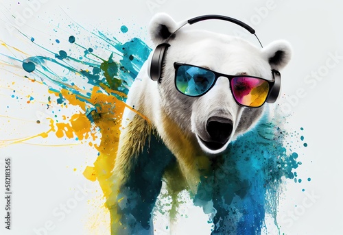 Polar Bear Multi Color Splash Looking Cool Generative AI