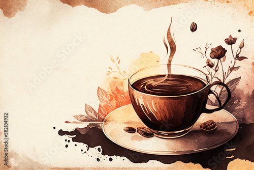 Vintage coffee watercolor background, Generative AI

