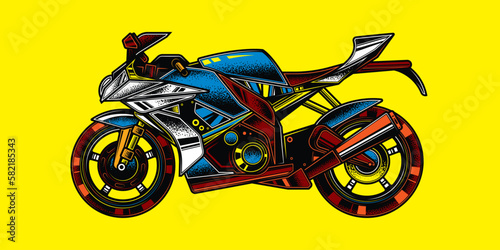 Original vector illustration in retro style. The fastest motorcycle. Superbike.