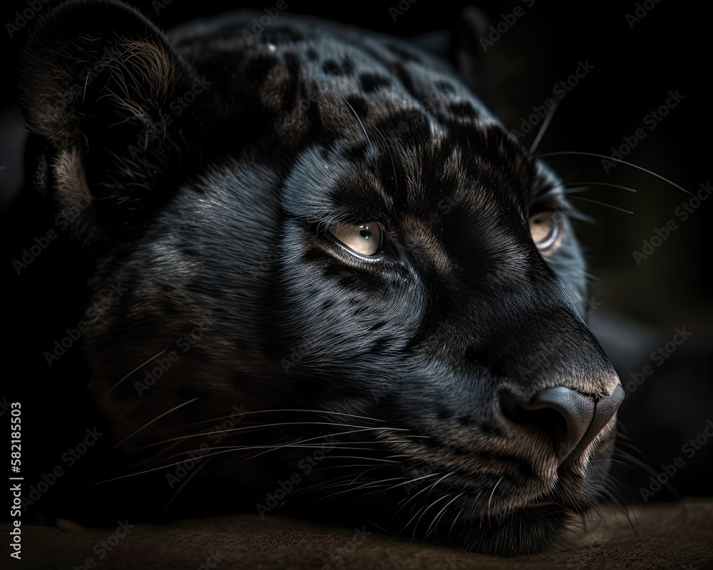 Black Panther-Black Leopard Sleeping Portrait-Generative AI