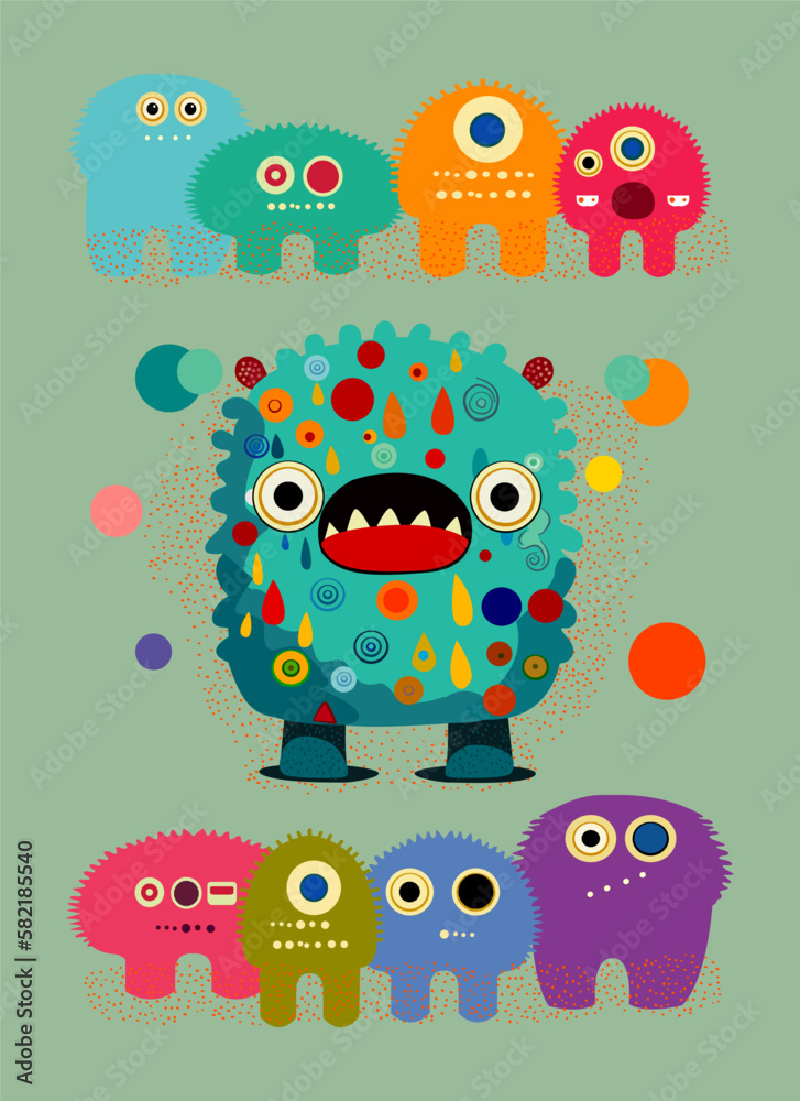 Obraz premium Vector illustration cute and fantastic monster wall art