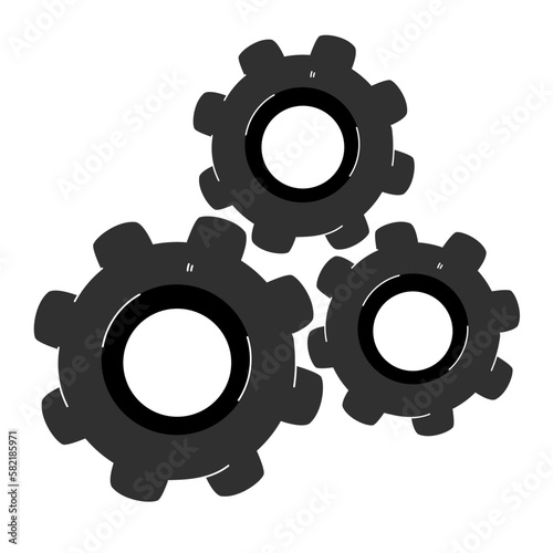 Cogwheel set black vector with line, gear set icon in 3D style