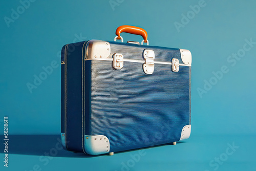 Vintage suitcase on a blue background Generative AI