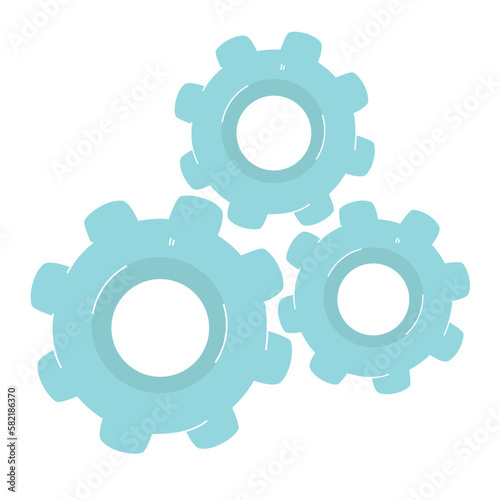 Cogwheel set soft blue vector with line, gear set icon in 3D style