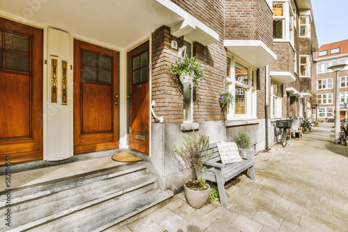 Modern building entrance with terrace photo