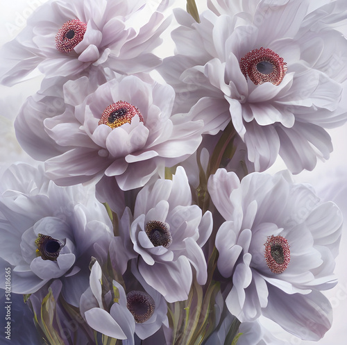 Bukiet białych kwiatów, abstrakcja. Generative AI