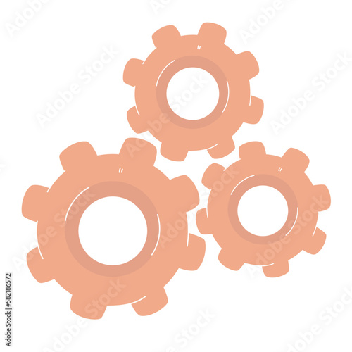 Cogwheel set soft pink vector with line, gear set icon in 3D style