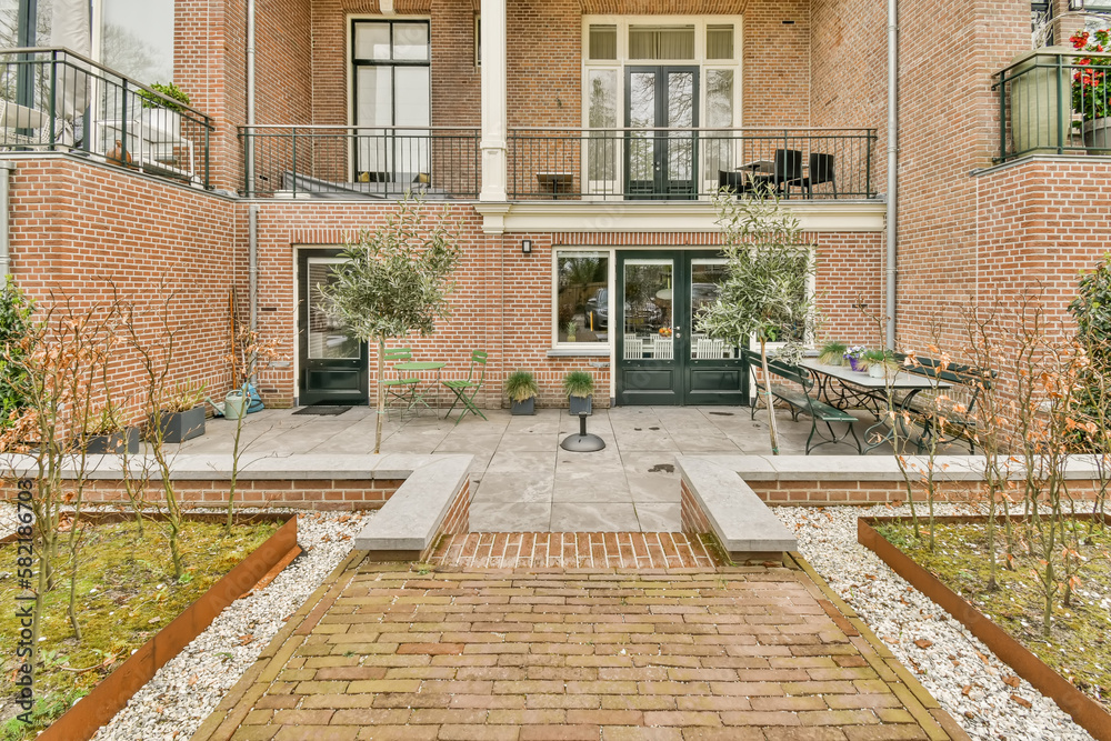 Exterior of brick residential building Exterior of brick residential building