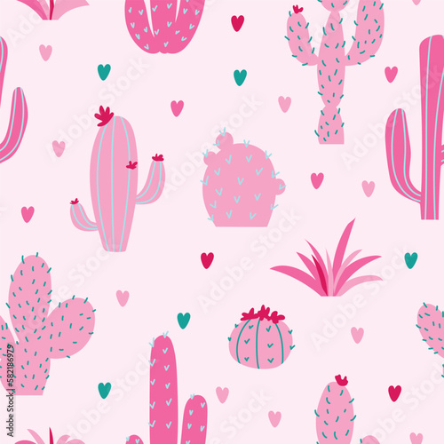 vector pattern with pink cactus