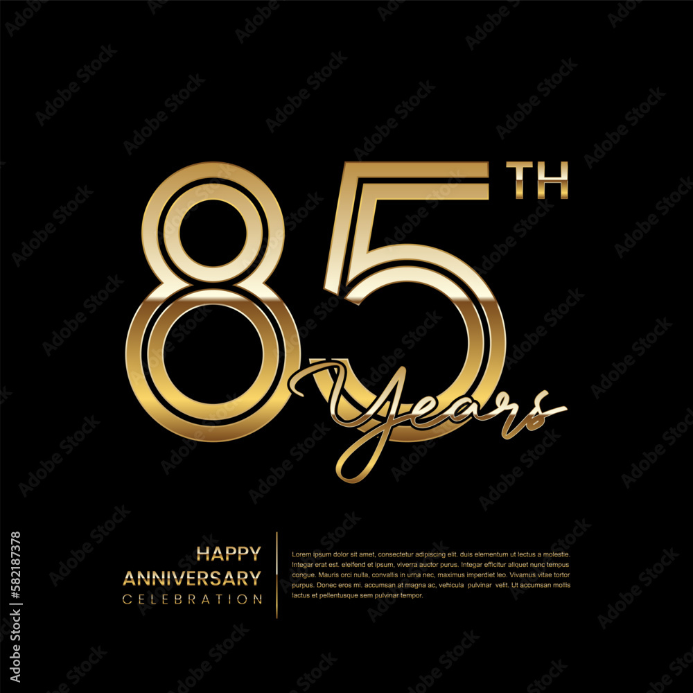 85th anniversary logo with double line style. Gold line art design. Logo Vector Template 85th anniversary logo with double line style. Gold line art design. Logo Vector Template