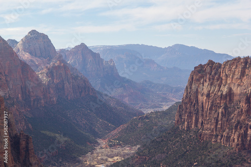 Amazing views looking down into Zion Canyon while hiking above. © Adam