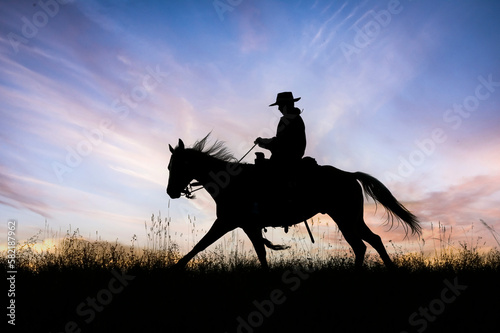 Cowboy on horseback at dawn silhouette © outdoorsman