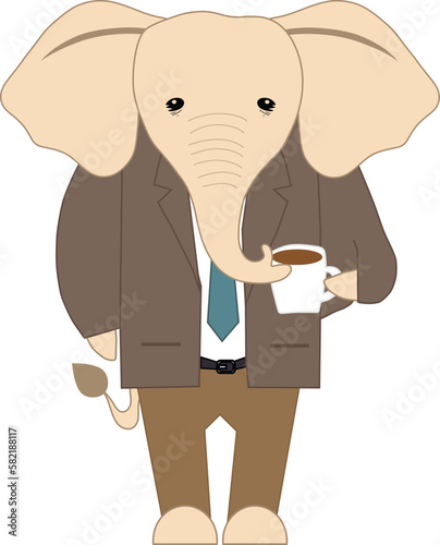 Elephant in Business Suit Drinking Coffee