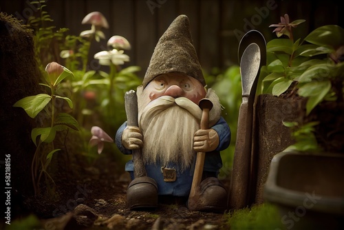 Cute gnome working in the g...