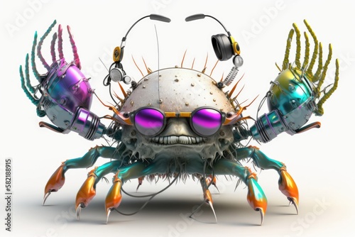 Crab Full Shot  Punk Colorful Chromies. Generative AI photo