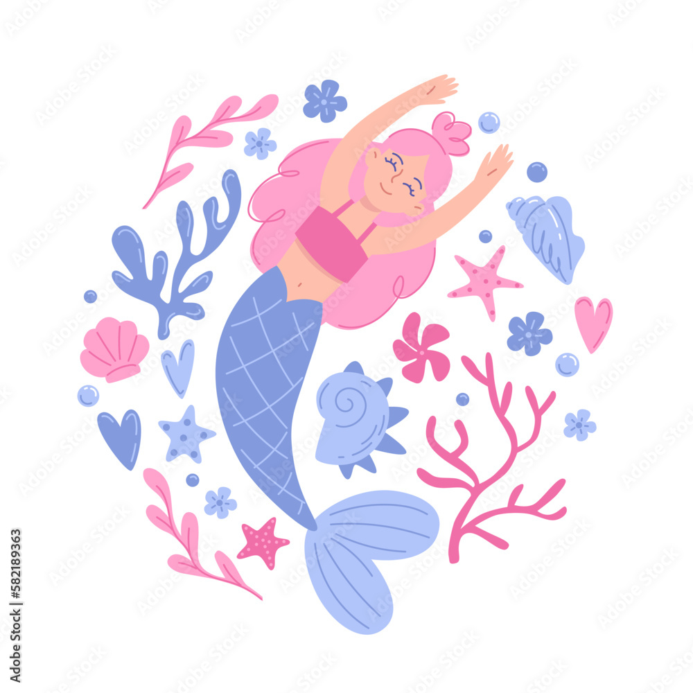 happy mermaid with pink hair happy mermaid with pink hair