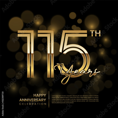 115th anniversary logo with double line style. Gold line art design. Logo Vector Template photo