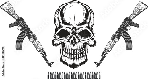 danger gangster skull with machine guns and crossbones vector file