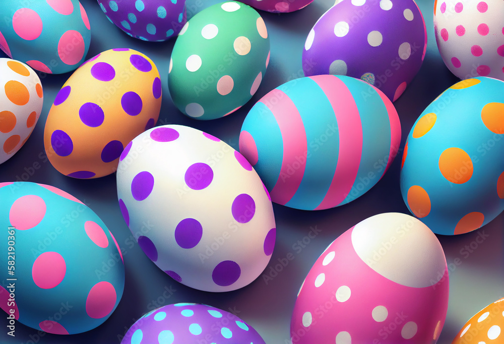 Colorful Easter eggs background. Beautiful Easter eggs illustration. Backdrop or Background. Generative Ai.