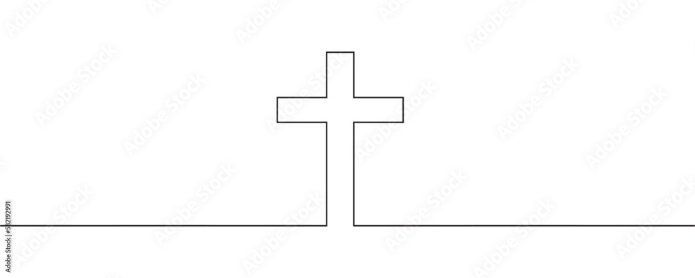 Continuously drawn one line symbol of religion. Vector illustration. cross of christ in one line