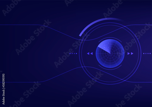 Abstract technology blue background futuristic, hi-tech communication. Radar with target. Digital radar screen.
