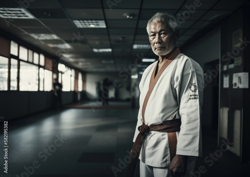 Wallpaper Mural Portrait of elderly Asian martial artist at the training. Concept of wisdom and agelesness. Generative AI. Torontodigital.ca