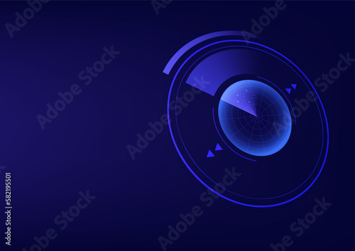 Abstract technology blue background futuristic, hi-tech communication. Radar with target. Digital radar screen. Virtual augmented reality. Sci-Fi, AI