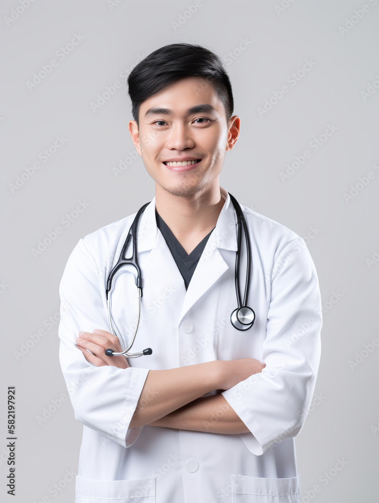 portrait of doctor smiling in a studio facing the camera. portrait of doctor smiling in a studio facing the camera.