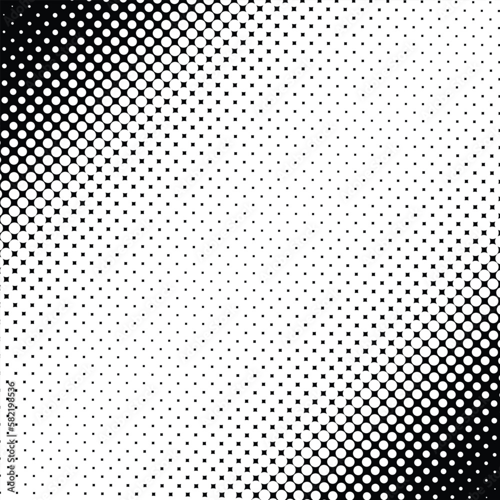 Black and white halftone background. Abstract round circle shapes pattern dotted backdrop.