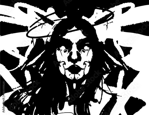 Woman s face silhouette in backlight.