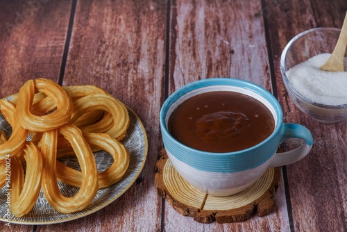 hot chocolate with churros typical Spanish breakfast