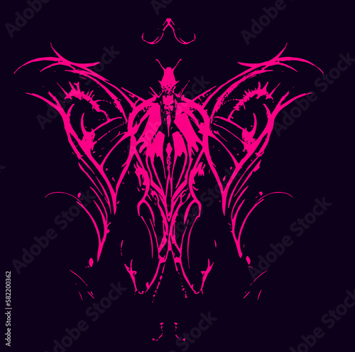 abstract neon butterfly, logo, vector
