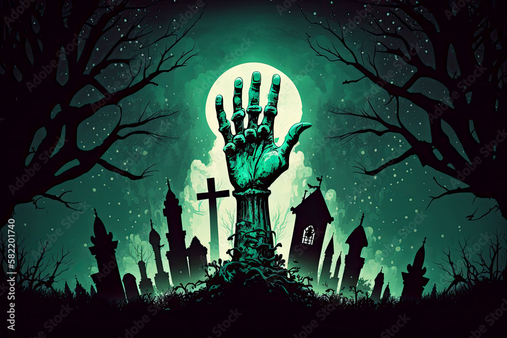 Premium AI Image  Halloween wallpaper with zombie hand