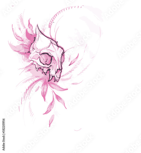 animal skull silhouette in leaves