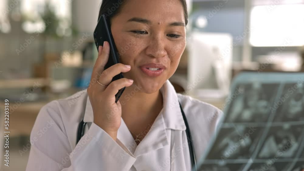 Ultrasound, woman and happy gynecologist for phone call, pregnancy charts and radiology results in clinic. Medical gynecology doctor talking on smartphone, laughing and xray feedback test in hospital Ultrasound, woman and happy gynecologist for phone call, pregnancy charts and radiology results in clinic. Medical gynecology doctor talking on smartphone, laughing and xray feedback test in hospital