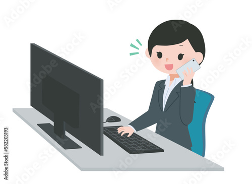 デスクワークの女性　スーツ