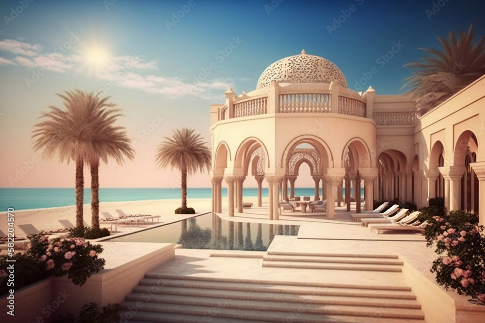 resort or hotel for beautiful beach tourism, generative ai
