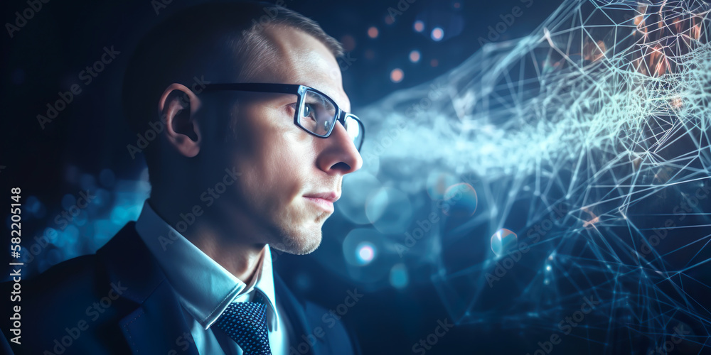 person using data analysis with network complex information from visualizing system.smart working.optimization of human,Artificial intelligence automation.business development.Generative ai technology person using data analysis with network complex information from visualizing system.smart working.optimization of human,Artificial intelligence automation.business development.Generative ai technology