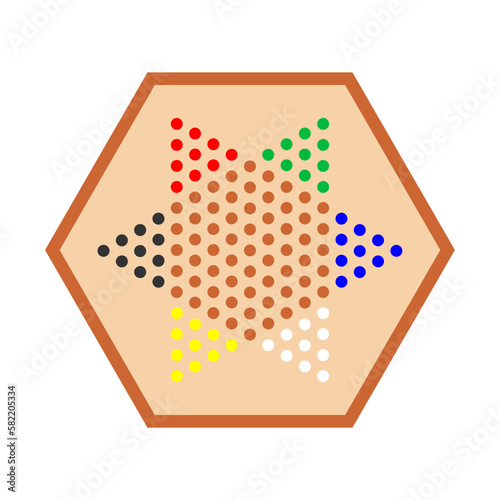 Vector illustration of a board game of Chinese checkers isolated on a white background. Traditional Chinese checkers. Games on the board. Checkers board. Chinese Game
