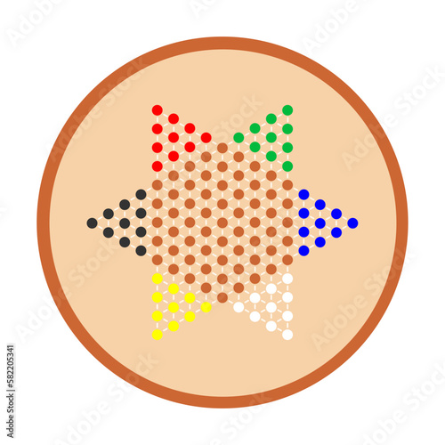 Vector illustration of a board game of Chinese checkers isolated on a white background. Traditional Chinese checkers. Games on the board. Checkers board. Chinese Game
