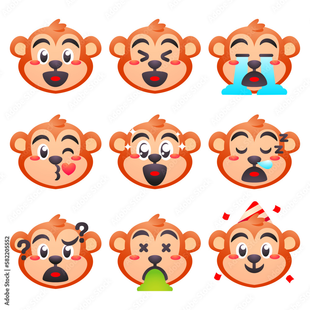 cute monkey emoticon set
