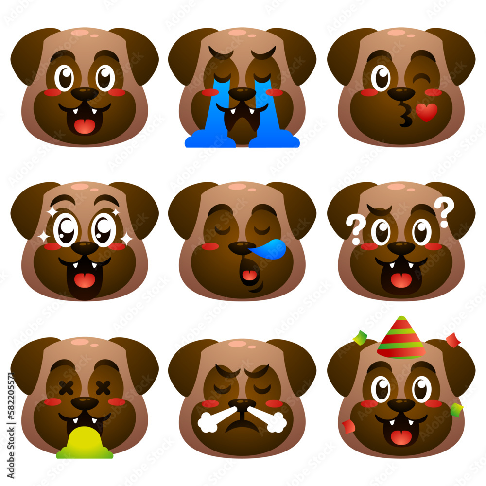 cute pug emoticon set cute pug emoticon set