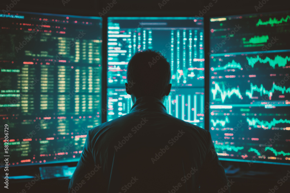 Man, Investor, Broker In front of Computer Screens Following Stock Market and Crypto Currency Graphs - Investment - Generative AI
Man, Investor, Broker In front of Computer Screens Following Stock Market and Crypto Currency Graphs - Investment - Generative AI