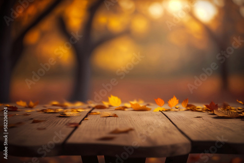 autumn background with table and leaves © jambulart