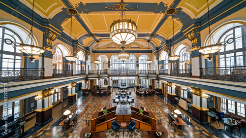 Elegance of a Luxury Hotel Lobby, wide angle, Generative AI