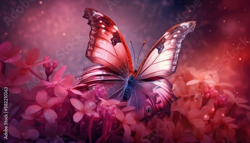Pink butterfly with bokeh light effects background Generative AI Illustration