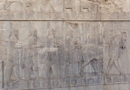 Closeup of architectural details of Persepolis castle photo